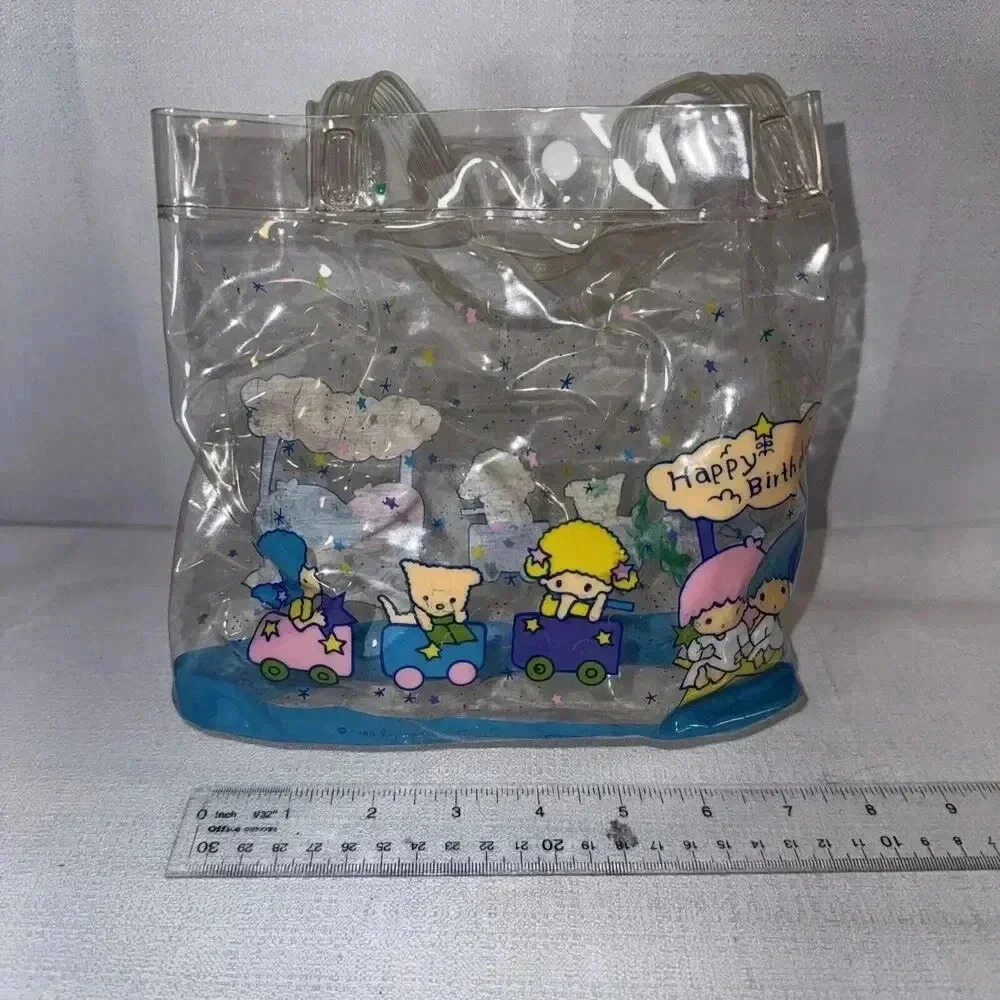 Sanrio Little Twin Stars 1983 plastic case 7" bag Snap Blue -Vintage‎ *read desc